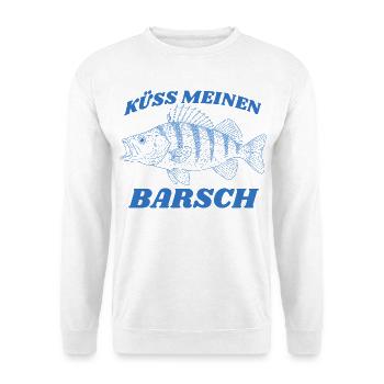 Küss meinen Barsch Vintage Retro lustiger Angler - Unisex Pullover - Weiß - Vorne