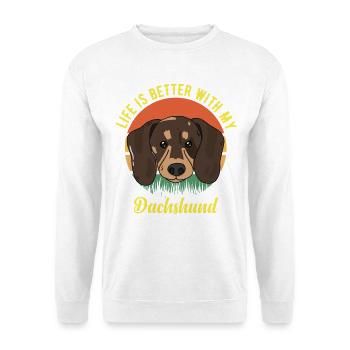 Dackel Wursthund Lilfe besser mit Dackel - Unisex Pullover - Weiß - Vorne