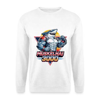 Muscle Shark 3000 – Requin rétro des années 80 - Sweat-shirt Unisexe - blanc - Devant