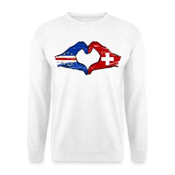 Kap Verde Schweiz Flagge Hände Herzform used - Unisex Pullover - Weiß - Vorne