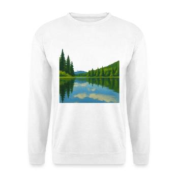 Reflets de forêt sur lac paisible - Sweat-shirt Unisexe - blanc - Devant