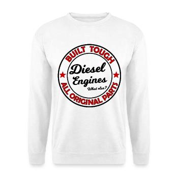 Kreisdesign: Built Tough All Original Parts - Unisex Pullover - Weiß - Vorne - Alina (178cm) & Michal (187cm)