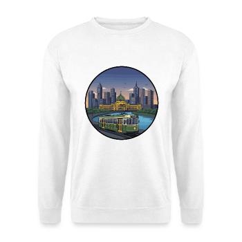 La silhouette de la ville de Melbourne avec autocollant de tramway vintage - Sweat-shirt Unisexe - blanc - Devant