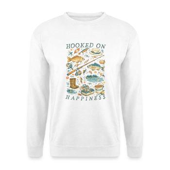 Accro à l’équipement de pêche vintage Happiness - Sweat-shirt Unisexe - blanc - Devant