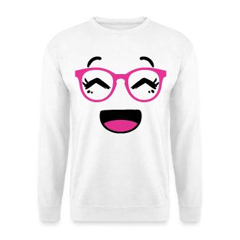 Un joli visage de style kawaii avec des lunettes roses - Sweat-shirt Unisexe - blanc - Devant