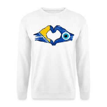 Drapeau de Bosnie, Nazar mains, forme de cœur, utilisé - Sweat-shirt Unisexe - blanc - Devant