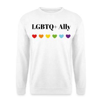 Pride Rainbow Hearts Safe Space LGBTQ-Verbündeter - Unisex Pullover - Weiß - Vorne - Alina (178cm) & Michal (187cm)