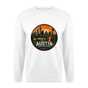 Austin Live Music Capital Retro Guitar Emblem - Unisex Sweatshirt - white - Front