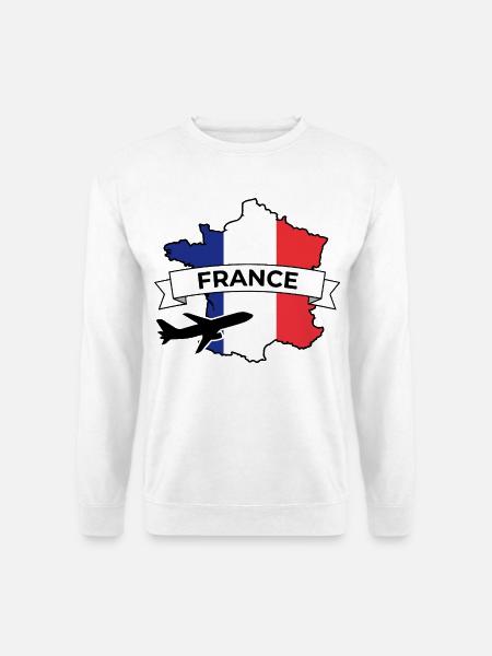 France Tricolore: Flugzeug und Banner - Unisex Pullover - Weiß