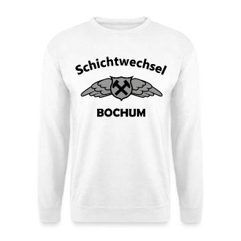 Flügelhammer Bochum Schicht Emblem - Unisex Pullover - Weiß - Vorne - Alina (178cm) & Michal (187cm)