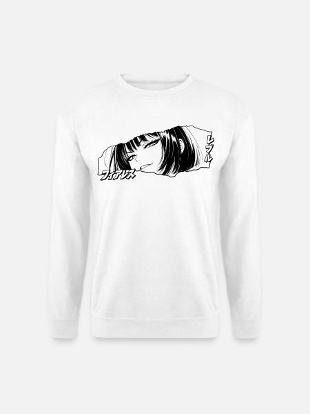 Anime Girl Gesicht mit Schriftzeichen - Unisex Pullover - Weiß