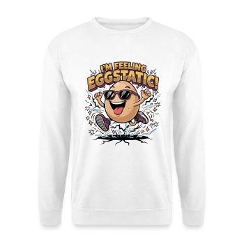 Ich fühle mich eistatisch – Energiegeladenes Ei Cartoon-Wortspiel - Unisex Pullover - Weiß - Vorne