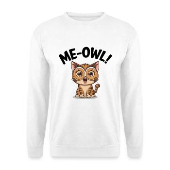 Me-Owl – Katzen-tragende Eulenmaske-Wortspiel-Zeichentrick - Unisex Pullover - Weiß - Vorne