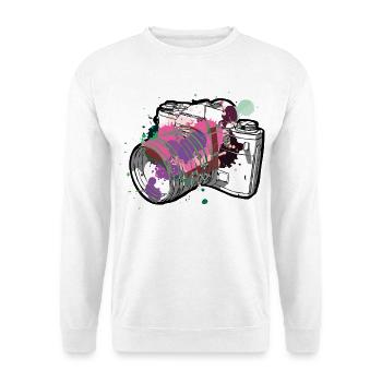 Farb-Splash-Kamera - Unisex Pullover - Weiß - Vorne - Alina (178cm) & Michal (187cm)