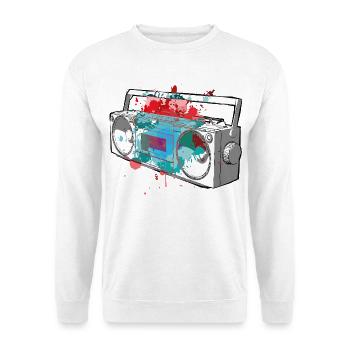 Color Splash Retro Boombox - Unisex Pullover - Weiß - Vorne - Alina (178cm) & Michal (187cm)