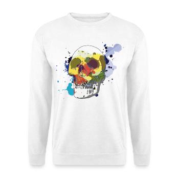 Farb-Splash-Schädel - Unisex Pullover - Weiß - Vorne - Alina (178cm) & Michal (187cm)
