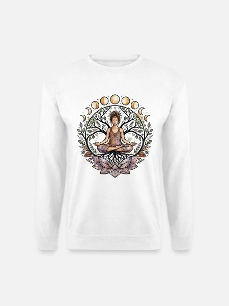 Lebensbaum Yoga Frau Lotus Mond Boho Geschenk Idee - Unisex Pullover - Weiß