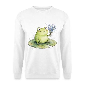 Niedlicher Frosch mit Vergissmeinnicht Blumen - Unisex Pullover - Weiß - Vorne
