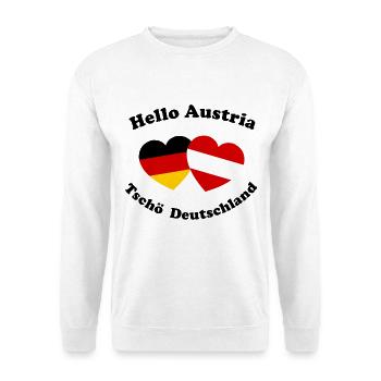 Hallo Österreich Auswandern - Unisex Pullover - Weiß - Vorne - Alina (178cm) & Michal (187cm)