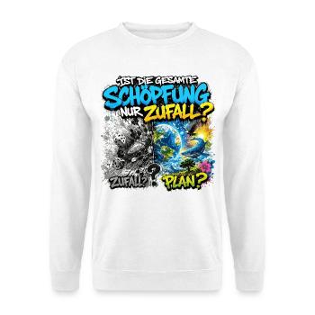 Schöpfung oder Zufall:  Gott oder Chaos - Unisex Pullover - Weiß - Vorne - Alina (178cm) & Michal (187cm)