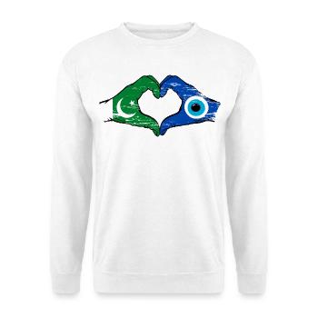 Pakistan Nazar Flagge Hände Herzform used - Unisex Pullover - Weiß - Vorne - Alina (178cm) & Michal (187cm)