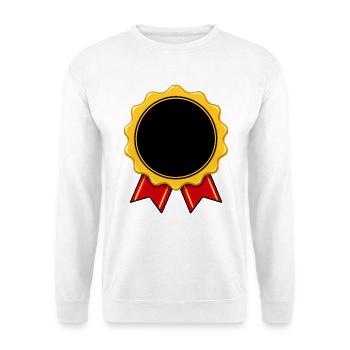 Goldenes Auszeichnungsband - Unisex Pullover - Weiß - Vorne - Alina (178cm) & Michal (187cm)