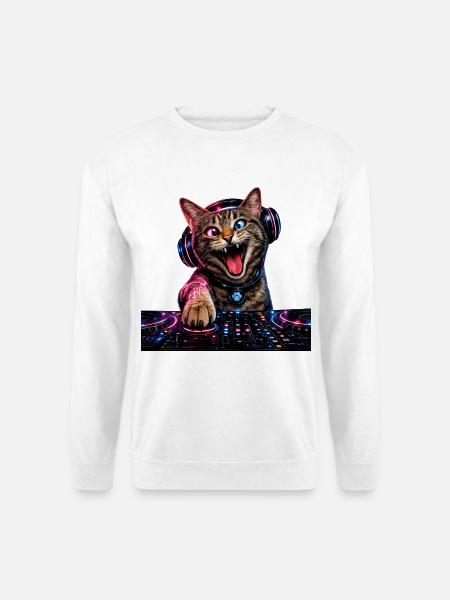 DropWild Loki Techno Cat DJ - Unisex Pullover - Weiß