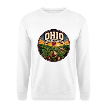 Ohio Das Buckeye State Retro Farm-Abzeichen - Unisex Pullover - Weiß - Vorne - Alina (178cm) & Michal (187cm)