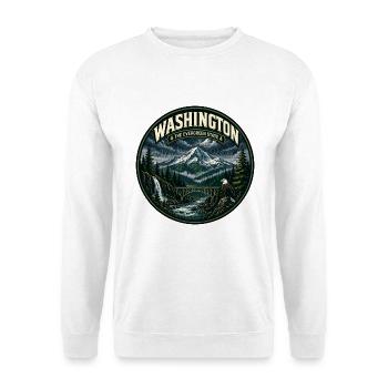 Washington Evergreen State Vintage Eagle Abzeichen - Unisex Pullover - Weiß - Vorne - Alina (178cm) & Michal (187cm)