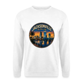 Jacksonville Das River City Vintage-Palmenabzeichen - Unisex Pullover - Weiß - Vorne - Alina (178cm) & Michal (187cm)