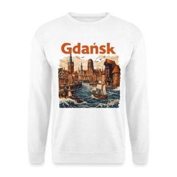 Gdańsk 1800: Historische Danzig Grafik - Unisex Pullover - Weiß - Vorne - Alina (178cm) & Michal (187cm)