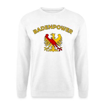 Badenpower Adler Motiv Zweifarbig - Unisex Pullover - Weiß - Vorne - Alina (178cm) & Michal (187cm)
