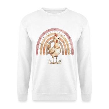 Niedliches Boho Huhn mit Regenbogen Aquarell - Unisex Pullover - Weiß - Vorne - Alina (178cm) & Michal (187cm)