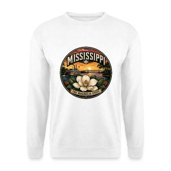 Mississippi Magnolia State Retro Dampfschiff-Abzeichen - Unisex Pullover - Weiß - Vorne - Alina (178cm) & Michal (187cm)