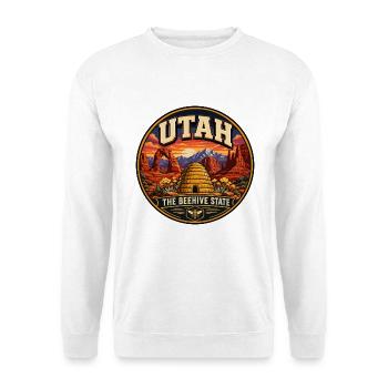 Utah The Beehive State Retro Delikates Bogenabzeichen - Unisex Pullover - Weiß - Vorne - Alina (178cm) & Michal (187cm)
