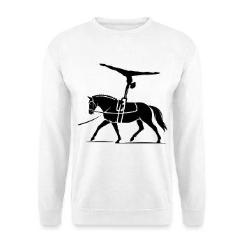 Voltigieren – Pferdeliebe trifft Turnsport - Unisex Pullover - Weiß - Vorne - Alina (178cm) & Michal (187cm)