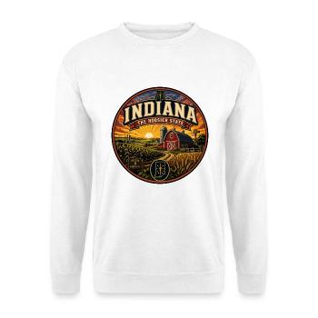 Indiana Das Hoosier State Retro Barn Farm Abzeichen - Unisex Pullover - Weiß - Vorne - Alina (178cm) & Michal (187cm)