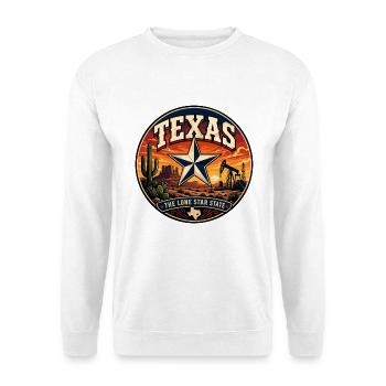 Texas Lone Star State Retro Wüstenölabzeichen - Unisex Pullover - Weiß - Vorne - Alina (178cm) & Michal (187cm)