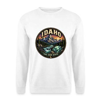 Idaho Das Gem State Retro Mountain Emerald Abzeichen - Unisex Pullover - Weiß - Vorne - Alina (178cm) & Michal (187cm)