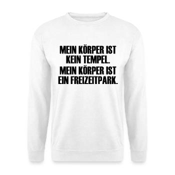 Mein Körper ist ein Freizeitpark! - Unisex Pullover - Weiß - Vorne - Alina (178cm) & Michal (187cm)