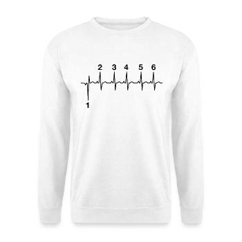 Motorrad Gangschaltung 1N23456 Herzschlag - Unisex Pullover - Weiß - Vorne - Alina (178cm) & Michal (187cm)