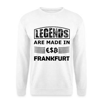 Schwarze Bitcoin Silhouette - Unisex Pullover - Weiß - Vorne - Alina (178cm) & Michal (187cm)