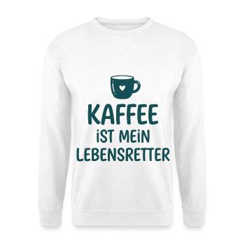 Kaffee ist mein Lebensretter - Unisex Pullover - Weiß - Vorne - Alina (178cm) & Michal (187cm)