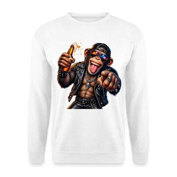 Rockender Affe mit Bier - Unisex Pullover - Weiß - Vorne - Alina (178cm) & Michal (187cm)