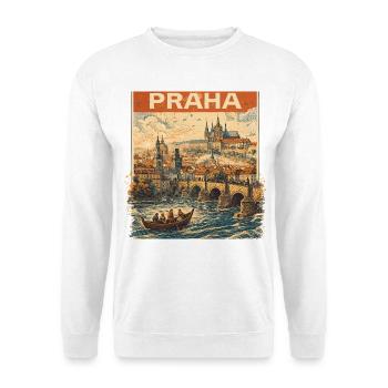 Praha Vintage 1800 – Historisches Prag Design - Unisex Pullover - Weiß - Vorne - Alina (178cm) & Michal (187cm)