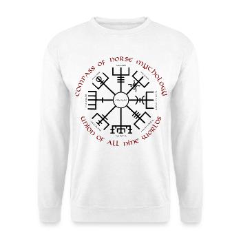 Vegvisir Wikinger Kompass Neun Welten Dunkelrot - Unisex Pullover - Weiß - Vorne - Alina (178cm) & Michal (187cm)