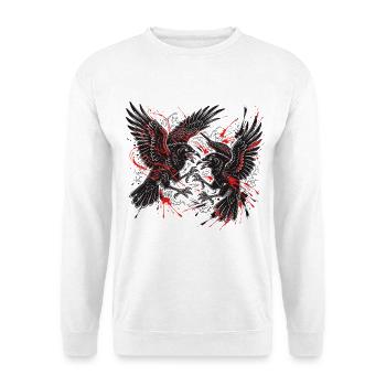 Karasu-Krähen-Kampf – Irezumi Trash Polka No - Unisex Pullover - Weiß - Vorne - Alina (178cm) & Michal (187cm)