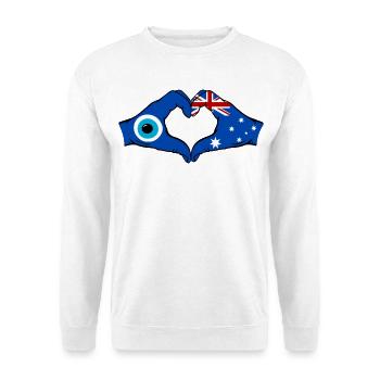 Australien Nazar Flagge Hände Herzform - Unisex Pullover - Weiß - Vorne - Alina (178cm) & Michal (187cm)