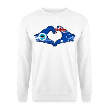 Australien Nazar Flagge Hände Herzform used - Unisex Pullover - Weiß - Vorne - Alina (178cm) & Michal (187cm)
