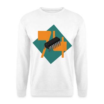 74 Series – Retro Logic Chip V4 - Unisex Pullover - Weiß - Vorne - Alina (178cm) & Michal (187cm)